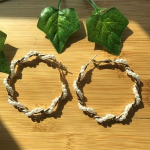 Pearl Wrapped Hoop Earrings